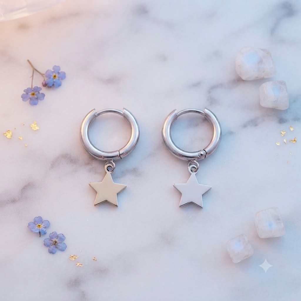 Pendientes aros con colgante estrella de acero inoxidable