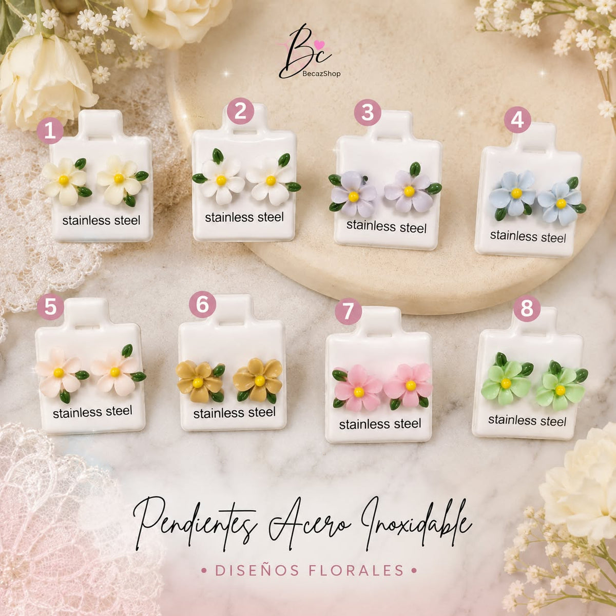 Pendientes Flor Diseños Florales Stainless Steel