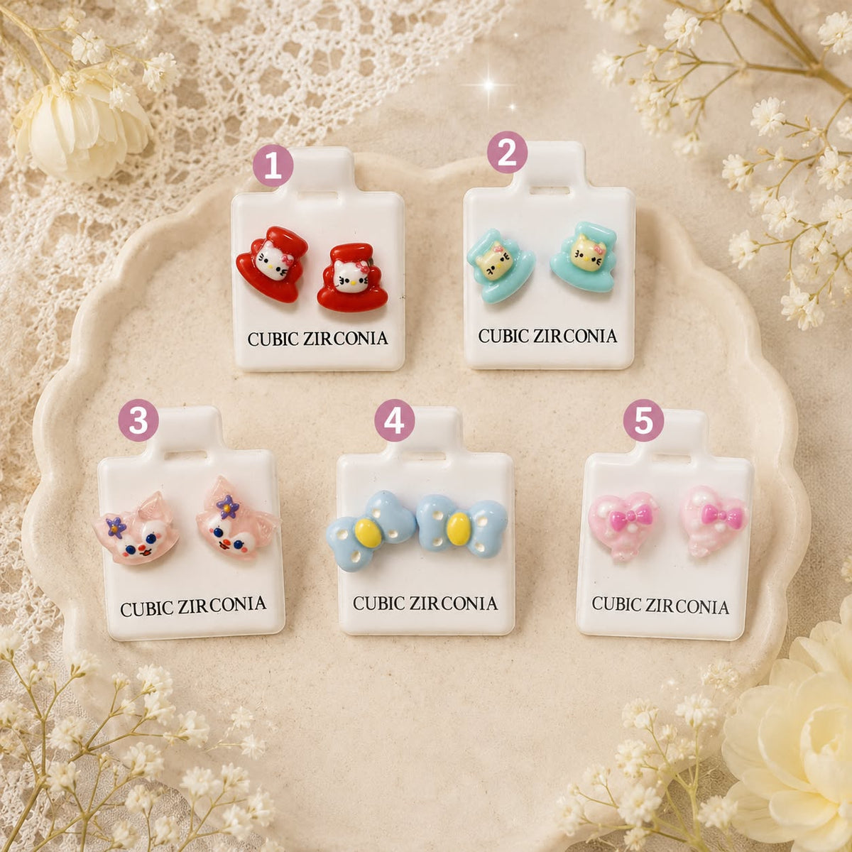 Pendientes Hello Kitty Cubic Zirconia 5 modelos