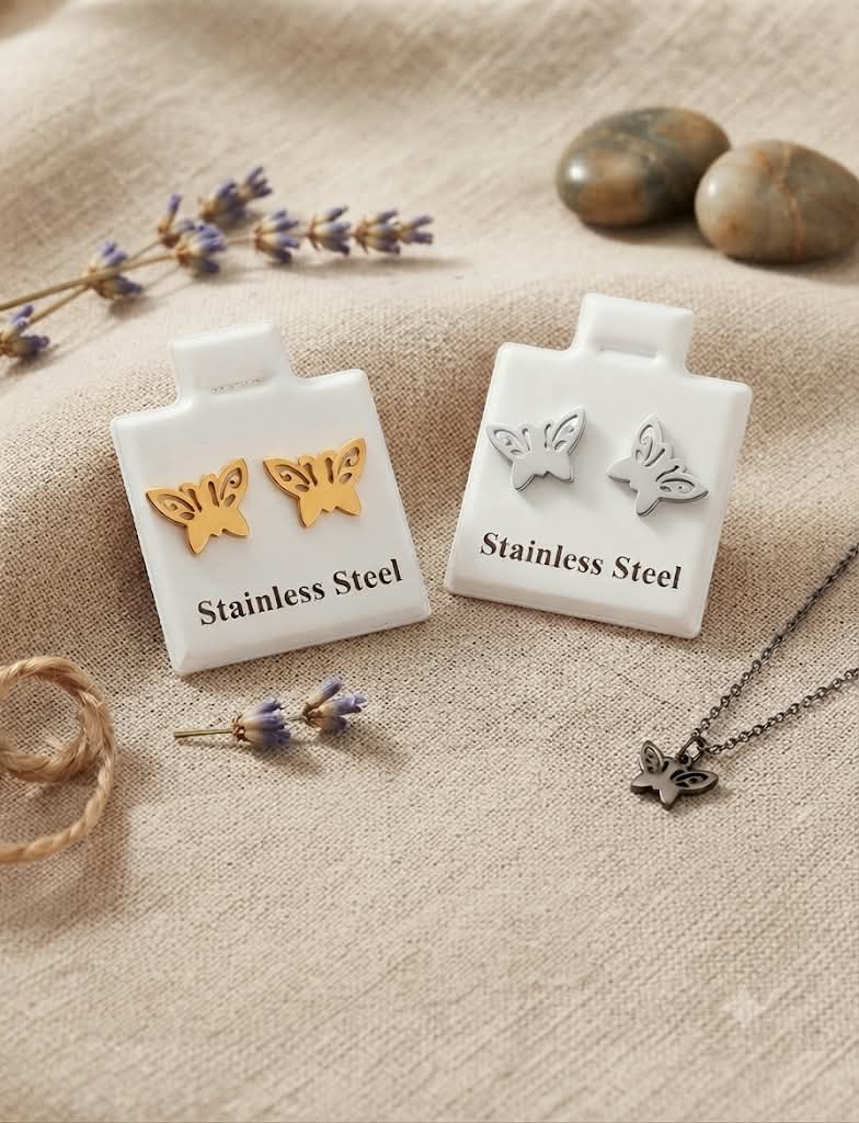 Pendientes mariposa stainless steel dorado y plateado