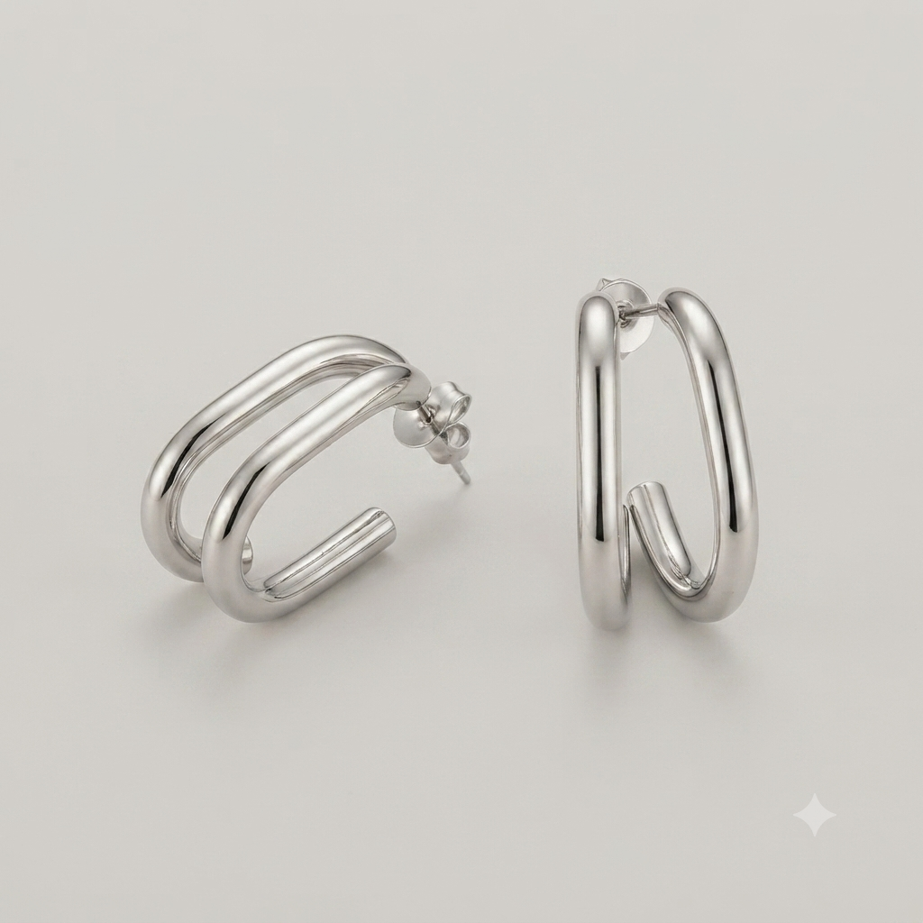 Pendientes aros triple plateados de acero inoxidable