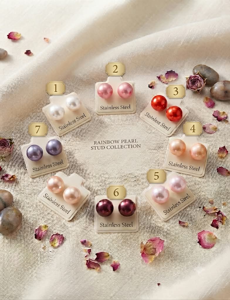 Pendientes Perla Rainbow Stud Collection "Tamaño Grande"