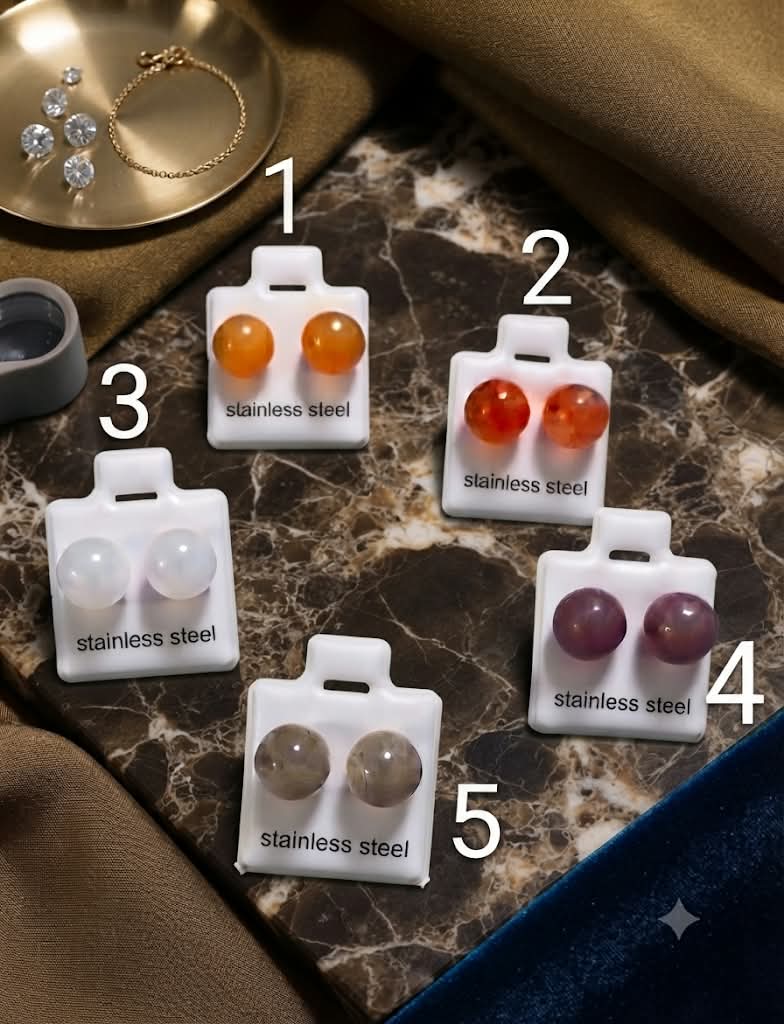 Pendientes bola piedra natural stainless steel 5 colores