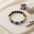 Pulsera elástica de los 7 chakras con piedras naturales y lava volcánica