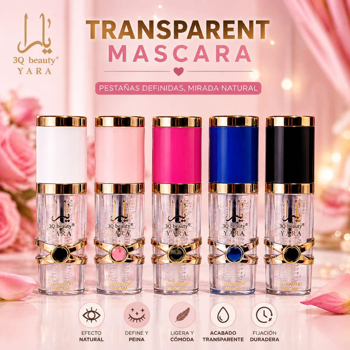Rímel Transparente YARA 3Q Beauty Transparent Mascara - Pestañas definidas mirada natural