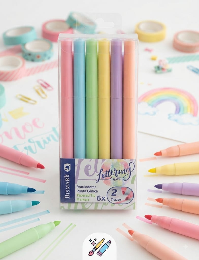 Bismark Pack 6 Rotuladores Lettering Pastel Punta Cónica - 6 colores pastel
