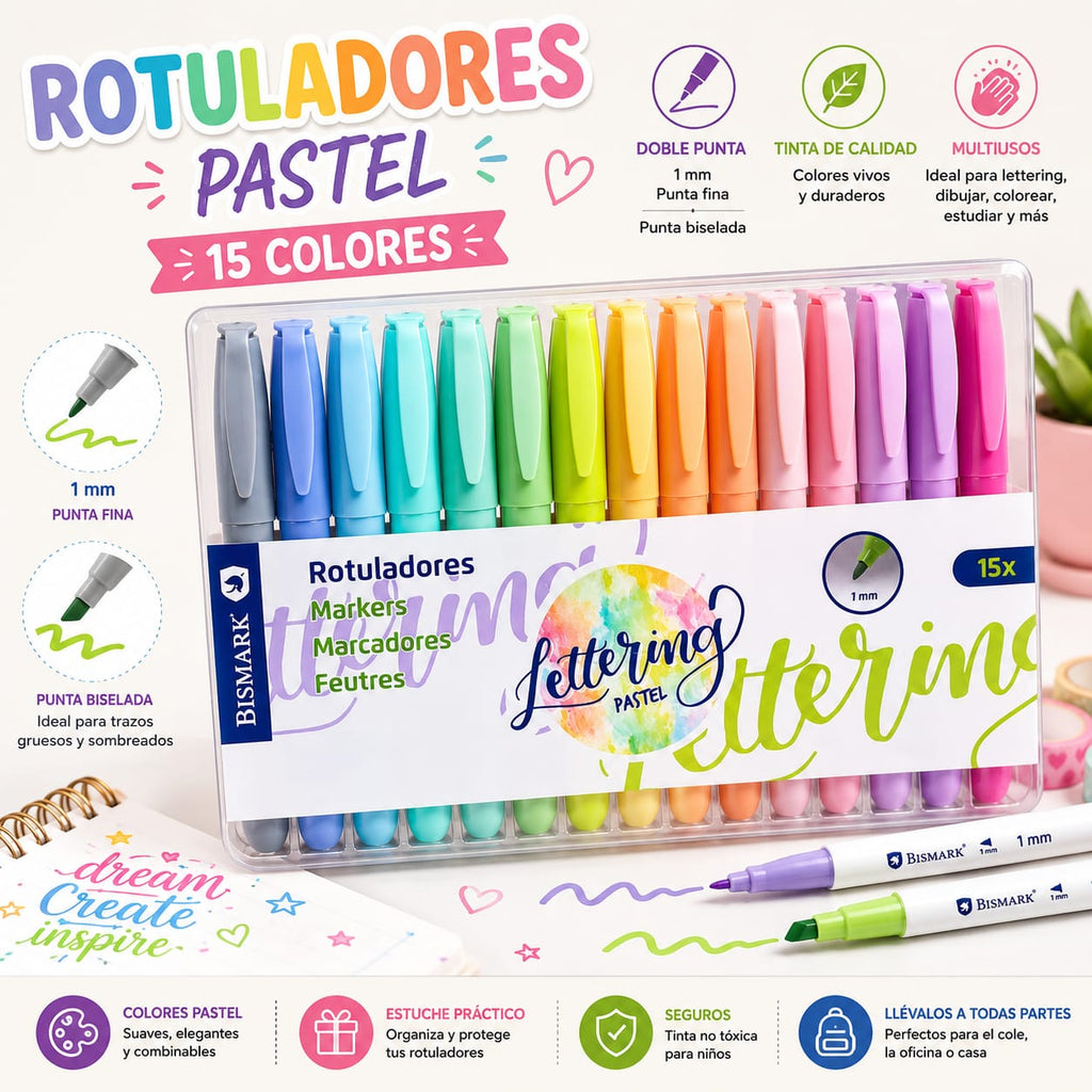Rotuladores Lettering Pastel Bismark 15 uds