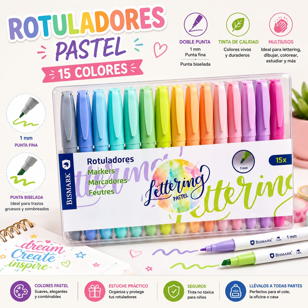 Rotuladores Lettering Pastel Bismark 15 uds