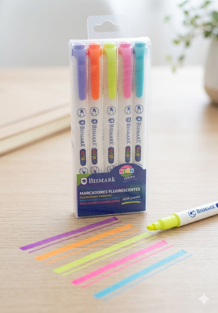 Marcadores Fluorescentes Bismark Neon - Pack 5 colores