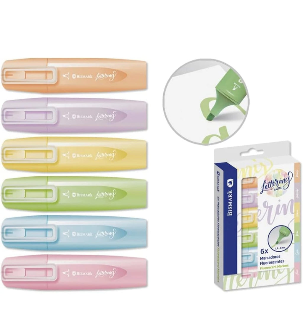 Bismark Pack 6 Subrayadores Fluorescentes Pastel Lettering
